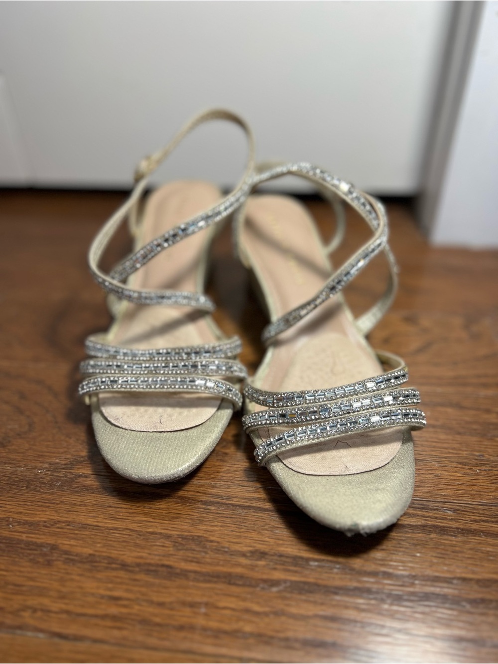 Kelly & Katie Champagne Rhinestone Strappy Heels Prom Wedding Formal Wedge